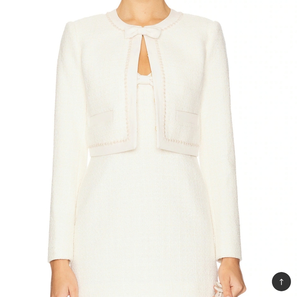 LoveShackFancy Ralphette Cropped Tweed Jacket in Cream with Bow - Picture 2 of 2